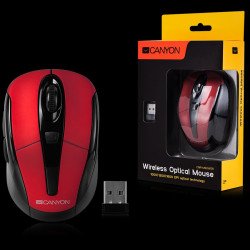 Мишка CANYON CNR-MSOW06R, Red color, 3 buttons and 1 scroll wheel with 1000/1200/1600 switchable dpi plus 2 additional up/down direction buttons 2.4GHZ wireless optical mouse