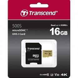 Флаш памет TRANSCEND 16GB microSD UHS-I U3 (with adapter), MLC, TS16GUSD500S