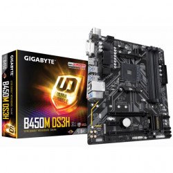 Дънна платка GIGABYTE B450M DS3H, AMD B450, DDR4 3200(O.C.)/2666/2400/2133 MHz, DVI, HDMI, M.2 Socket, USB 3.1, AM4