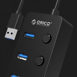 Мрежово оборудване ORICO USB3.0 HUB 4 port black, 4 On/Off buttons - W9PH4-U3-BK
