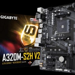 Дънна платки GIGABYTE A320M-S2H V2, AMD B350, DDR4 3200(O.C.)/2666/2400/2133 MHz, VGA, DVI, HDMI, M.2 Socket, USB 3.1, AM4