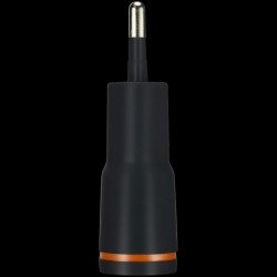 USB захранващ адаптер CANYON CNE-CHA01B, Universal 1xUSB AC charger (in wall) with over-voltage protection, Input 100V-240V, Output 5V-1A, black plastic +rubber coating (orange stripe)