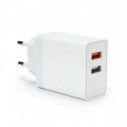 USB захранващ адаптер VCOM Бързо зарядно Charger Wall - QC3.0 2xUSB 30W White - M050