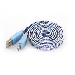 USB кабел SBOX USB-103CF-BL :: Плосък USB A към Micro USB B кабел, 1.0 м, с оплетка, син