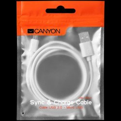 USB кабел CANYON CNE-USBM1W, Micro USB cable, 1M, White