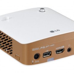 Мултимедийни проектори LG PH150G Portable MiniBeam Projector, Built-in type to 2.5 hour battery life,RGB LED, LCoS , HD (1280x720), 100 000:1, 130 ANSI Lumens, HDMI (MHL), WiDi, USB-A, Speaker, White