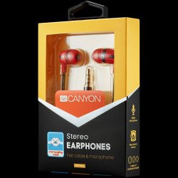 Слушалки CANYON Stereo earphone with microphone, 1.2m flat cable, Red, 22*12*12mm, 0.013kg