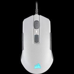 Мишка CORSAIR Геймърска мишка  M55 RGB PRO Подходяща за лява и дясна ръка FPS/MOBA (8 програмируеми бутона, 2 зони RGB, 12 400 dpi, до 1000Hz, RGB LED,Multi-Grip, USB, White)