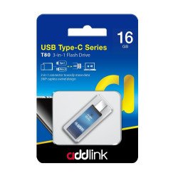 USB Преносима памет Addlink Флашка Flash T80 16GB 3-in-1 USB 3.1 Type C / OTG Micro B / USB 3.0 Aluminium Blue - ad16GBT80B3