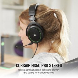 Слушалки CORSAIR Геймърски слушалки  HS50 PRO STEREO Gaming Headset (50mm неодимови говорители, контрол на звука, микрофон) Green