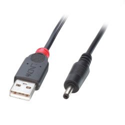 Кабел / Преходник LINDY LNY-70266 :: Захранващ кабел USB Type A M към жак с 1.35 мм / 3.5мм вътрешен/външен диаметър, 5V DC, 1.5 м