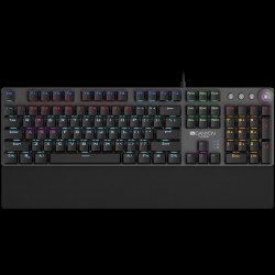 Клавиатура CANYON Wired Gaming Keyboard,Black 104 mechanical switches,60 million times key life, 22 types of lights,Removable magnetic wrist rest,4 Multifunctional control knob,Trigger actuation 1.5mm,1.6m Braided cable,US layout,dark grey, size:435*125*37.47mm, 840g