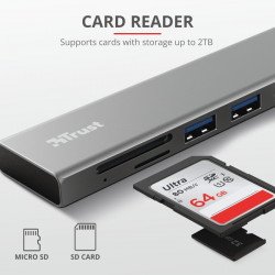 Аксесоари за лаптопи TRUST Halyx Fast USB-C Hub & Card Reader