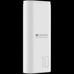 Външна батерия/Power bank CANYON CANYON Power bank 10000mAh Li-poly battery, Input 5V/2A, Output 5V/2.1A, with Smart IC, White, USB cable length 0.25m, 120*52*22mm, 0.210Kg