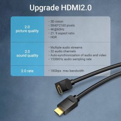 Кабел / Преходник VENTION    Vention Кабел HDMI Right Angle 270 Degree v2.0 M / M 4K/60Hz Gold - 1.5M Black - AAQBG