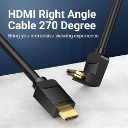 Кабел / Преходник VENTION    Vention Кабел HDMI Right Angle 270 Degree v2.0 M / M 4K/60Hz Gold - 1.5M Black - AAQBG