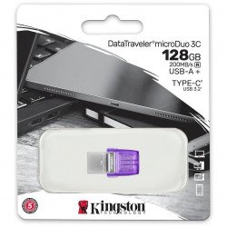 USB Преносима памет KINGSTON 128GB DataTraveler microDuo 3C 200MB/s dual USB-A + USB-C EAN: 740617328165