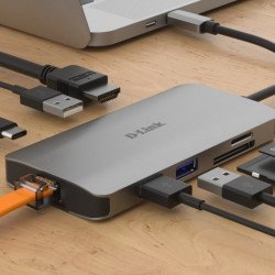 Аксесоари за лаптопи DLINK 8-in-1 USB-C Hub with HDMI/Ethernet/Card Reader/Power Delivery