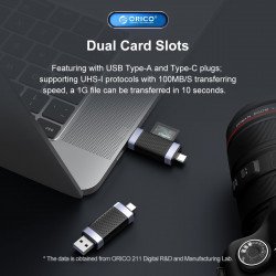 Флаш памет ORICO Четец за карти Card Reader USB Type C/A Black - CD2D-AC2-BK