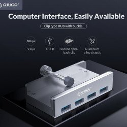 Мрежово оборудване ORICO хъб USB 3.0 HUB Clip Type 4 port -  Aluminum - MH4PU-SV
