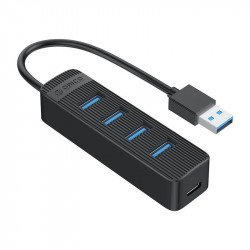 Мрежово оборудване ORICO хъб USB3.0 HUB 4 port - Type C input, 0.15m cable, aux Type-C power input - TWU3-4A-BK