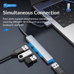 Мрежово оборудване ORICO хъб USB3.0/2.0 HUB 4 port, Aluminum - AH-A13-GY