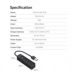 Мрежово оборудване ORICO хъб USB3.0/2.0 HUB 4 ports - TWU32-4A