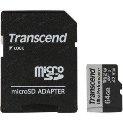 Флаш памет TRANSCEND 64GB microSD with adapter UHS-I U3 A2 Ultra Performance