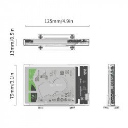 SSD Твърд диск ORICO Външна кутия за диск Storage - Case - 2.5 inch USB3.0 with Stand, UASP, transparent - 2159U3-CR