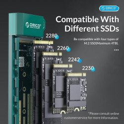 SSD Твърд диск ORICO Външна кутия за диск Storage - Case - M.2 NVMe M-key 10 Gbps Dark Green - MM2C3-G2-GR