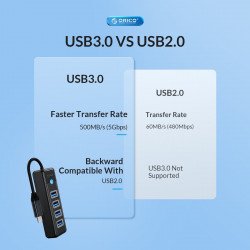 Аксесоари ORICO Хъб HUB USB3.1 3 port - 2 x USB3.0, 1 x Type C, Black - PWC2U-C3-015-BK