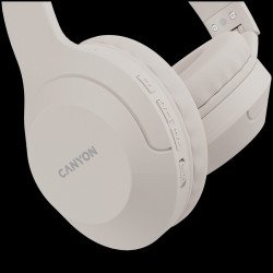 Слушалки CANYON BTHS-3, Bluetooth headset,with microphone, BT V5.1 JL6956, battery 300mAh, Type-C charging plug, PU material, size:168*190*78mm, charging cable 30cm and audio cable 100cm, Beige