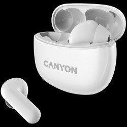 Слушалки CANYON TWS-5 Bluetooth headset, with microphone, BT V5.3 JL 6983D4, Frequence Response:20Hz-20kHz, battery EarBud 40mAh*2+Charging Case 500mAh, type-C cable length 0.24m, size: 58.5*52.91*25.5mm, 0.036kg, White