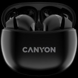 Слушалки CANYON TWS-5, Bluetooth headset, with microphone, BT V5.3 JL 6983D4, Frequence Response:20Hz-20kHz, battery EarBud 40mAh*2+Charging Case 500mAh, type-C cable length 0.24m, size: 58.5*52.91*25.5mm, 0.036kg, Black