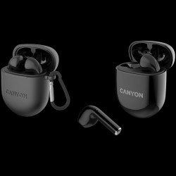Слушалки CANYON TWS-6, Bluetooth headset, with microphone, BT V5.3 JL 6976D4, Frequence Response:20Hz-20kHz, battery EarBud 30mAh*2+Charging Case 400mAh, type-C cable length 0.24m, Size: 64*48*26mm, 0.040kg, Black