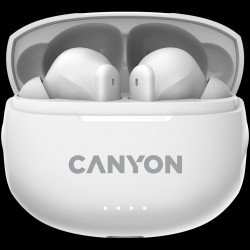 Слушалки CANYON TWS-8, Bluetooth headset, with microphone, with ENC, BT V5.3 BT V5.3 JL 6976D4, Frequence Response:20Hz-20kHz, battery EarBud 40mAh*2+Charging Case 470mAh, type-C cable length 0.24m, Size: 59*48.8*25.5mm, 0.041kg, white