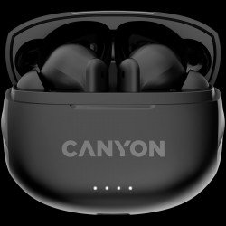 Слушалки CANYON TWS-8, Bluetooth headset, with microphone, with ENC, BT V5.3 JL 6976D4, Frequence Response:20Hz-20kHz, battery EarBud 40mAh*2+Charging Case 470mAh, type-C cable length 0.24m, Size: 59*48.8*25.5mm, 0.041kg, Black