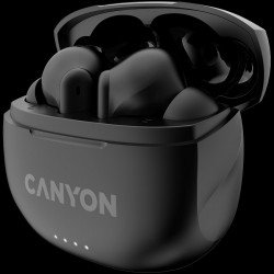 Слушалки CANYON TWS-8, Bluetooth headset, with microphone, with ENC, BT V5.3 JL 6976D4, Frequence Response:20Hz-20kHz, battery EarBud 40mAh*2+Charging Case 470mAh, type-C cable length 0.24m, Size: 59*48.8*25.5mm, 0.041kg, Black