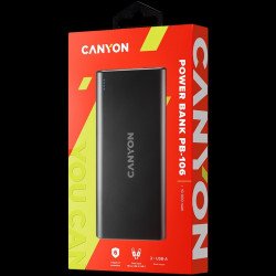 Външна батерия/Power bank CANYON PB-106 Power bank 10000mAh Li-poly battery, Input 5V/2A, Output 5V/2.1A(Max), USB cable length 0.3m, 140*68*16mm, 0.24Kg, Black