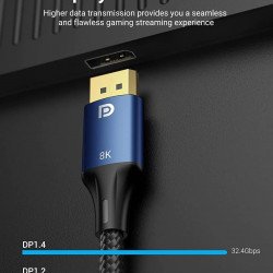 Кабел / Преходник Vention кабел Display Port 1.4 DP M / M 8K 1.5m - Cotton Braided, Blue Aluminum Alloy - HCELG