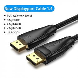 Кабел / Преходник Vention кабел Display Port 1.4 DP M / M 8K 2m - Cotton Braided, Black - HCCBH