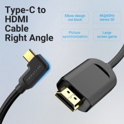 Кабел / Преходник Vention Кабел Type-C to HDMI Cable Right Angle 1.5M Black - CGVBG