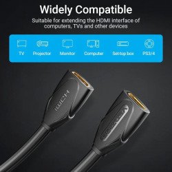 Кабел / Преходник Vention удължителен кабел HDMI v2.0 extension Cable Female to Female 0.5M Black, Gold - AAXBD