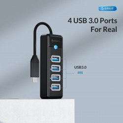 Мрежово оборудване ORICO хъб HUB USB3.1 Type-C 4 port - 4 x USB3.0 Black - PW4U-C3-015-BK