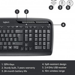 Клавиатура LOGITECH Kомплект клавиатура с мишка Logitech MK330, Безжичен, 2.4 GHz, Черен