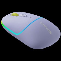 Мишка CANYON MW-22, 2 in 1 Wireless optical mouse with 4 buttons,Silent switch for right/left keys,DPI 800/1200/1600, 2 mode(BT/ 2.4GHz),  650mAh Li-poly battery,RGB backlight,Mountain lavender, cable length 0.8m, 110*62*34.2mm, 0.085kg