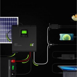 UPS и токови защити Соларен инвертор Off Grid конвертор с MPPT конролер и соларно зарядно 12VDC 230VAC 1000VA / 1000W чиста синусоида GREEN CELL