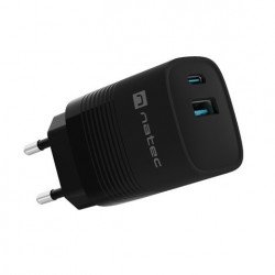 Аксесоари за лаптопи Natec USB Charger  Ribera Gan 1X USB-A + 1X USB-C 30W, Black