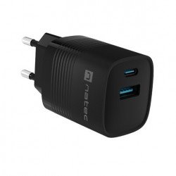 Аксесоари за лаптопи Natec USB Charger  Ribera Gan 1X USB-A + 1X USB-C 30W, Black