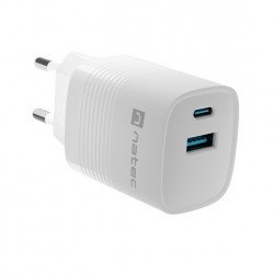 Аксесоари за лаптопи Natec USB Charger  Ribera Gan 1X USB-A + 1X USB-C 30W, White